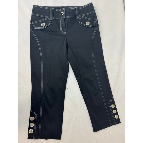 Vintage Y2K Capri Pants Black Oversize Buttons Silver Edgy High Contrast Size 6 - Picture 1 of 9